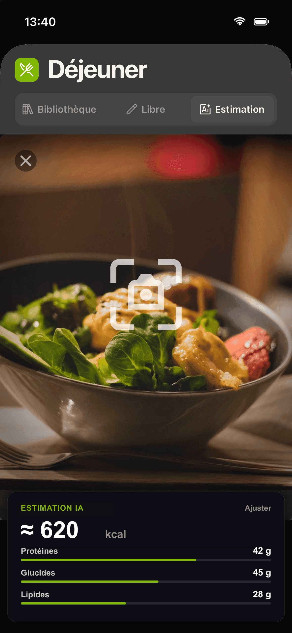 Estimation d'un repas par IA